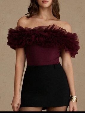 SHEIN Burgundy Off-Shoulder Ruffle Top